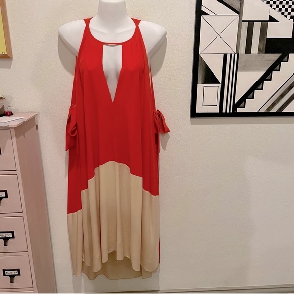 MARC JACOBS Silk Midi Orange & Cream Colorblock Tent Dress US XS/S - Picture 2 of 15